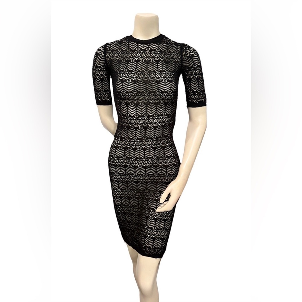 Bershka Black Lace Bodycon Dress Size S Sheer Knit